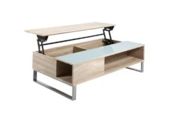 Table Basse - 110x60 Cm - Relevable Avec élément En Verre Trempé - Chêne Sonoma - KOSTRENA -Meubles Soldes Boutique table basse 19447761