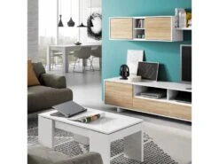 Table Basse Relevable Blanc Brillant - OXNARD - L 100 X L 50 X H 43/54 Cm -Meubles Soldes Boutique table basse 19724321