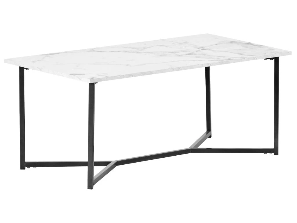 Table Basse Scandinave Avec Effet Marbre - Base En Métal - Blanc 4 Table Basse Scandinave Avec Effet Marbre - Base En Métal - Blanc – Image 2