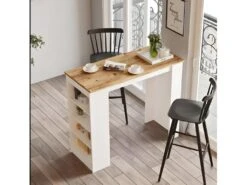 Table Haute Style Yurupa - Venprodin - Pin 120 Cm - Blanc -Meubles Soldes Boutique table basse 21306725