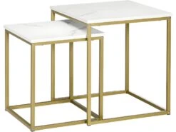 Lot De 2 Tables Gigognes VOLOS Aspect Marbre Et Doré