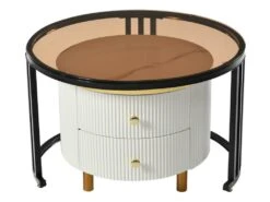 Lot De 2 Tables Basses Gigognes Avec 2 Tiroirs - Plateaux En Effet Marbre Et En Verre Trempé - Noir & Blanc -Meubles Soldes Boutique table basse 22048589