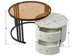 Lot De 2 Tables Basses Gigognes Avec 2 Tiroirs - Plateaux En Effet Marbre Et En Verre Trempé - Noir & Blanc -Meubles Soldes Boutique table basse 22048591