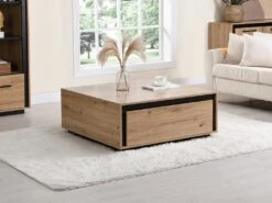 Table Basse 2 Tiroirs En MDF - Naturel Et Noir - NALAMANE