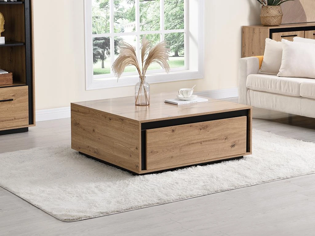 Table Basse 2 Tiroirs En MDF - Naturel Et Noir - NALAMANE 3 Table Basse 2 Tiroirs En MDF - Naturel Et Noir - NALAMANE