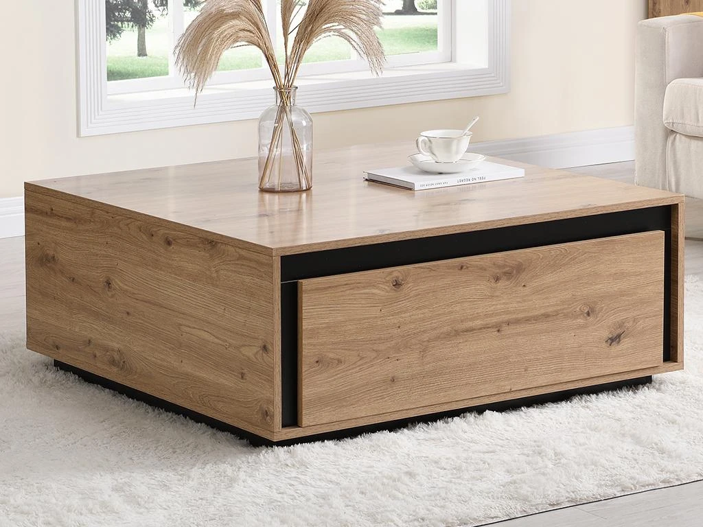 Table Basse 2 Tiroirs En MDF - Naturel Et Noir - NALAMANE 4 Table Basse 2 Tiroirs En MDF - Naturel Et Noir - NALAMANE – Image 2