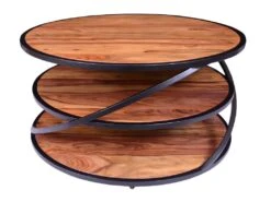 Table Basse Triple Plateau - Bois De Sheesham Et Métal - Naturel Et Noir - CATALENA -Meubles Soldes Boutique table basse 7271819