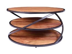 Table Basse Triple Plateau - Bois De Sheesham Et Métal - Naturel Et Noir - CATALENA -Meubles Soldes Boutique table basse 7271821
