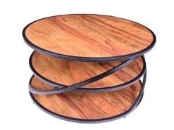 Table Basse Triple Plateau - Bois De Sheesham Et Métal - Naturel Et Noir - CATALENA -Meubles Soldes Boutique table basse 7271829