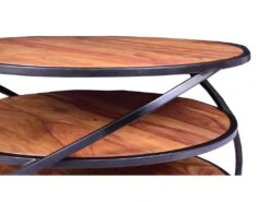 Table Basse Triple Plateau - Bois De Sheesham Et Métal - Naturel Et Noir - CATALENA -Meubles Soldes Boutique table basse 7271831