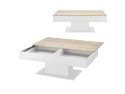 Table Basse De Salon Avec 2 Espaces De Rangement 110 Cm Effet ChĂȘne Blanc 03_0006148