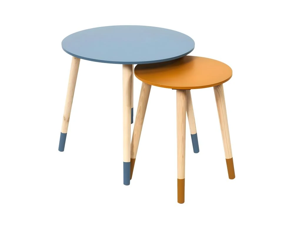 PONY - Tables Gigognes Scandinaves Bicolores Bleu Et Ocre 3 PONY - Tables Gigognes Scandinaves Bicolores Bleu Et Ocre