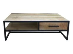 Table Basse 1 Tiroir Bois De Manguier Et Métal - Naturel