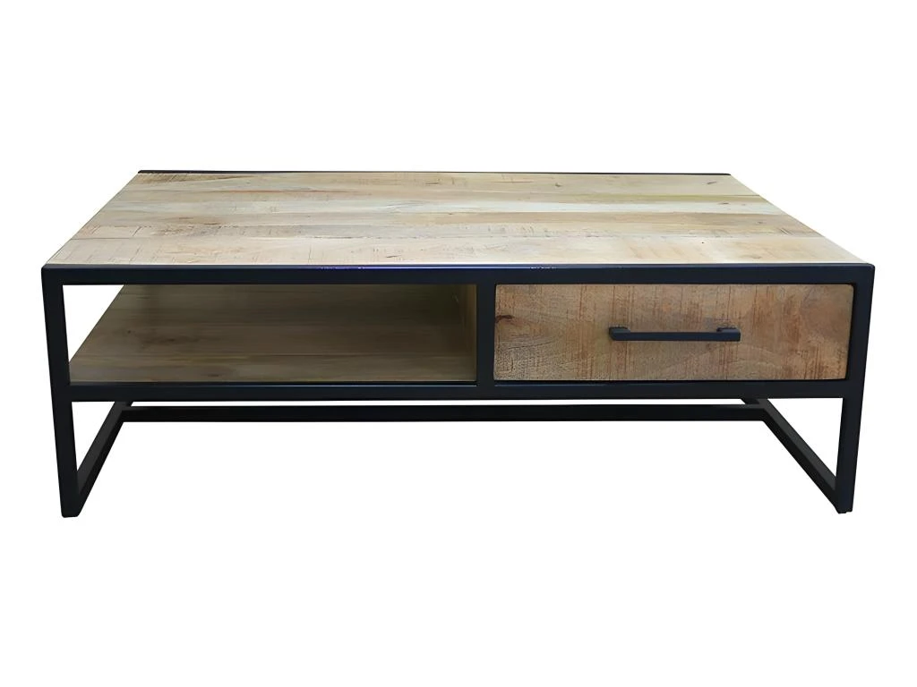 Table Basse 1 Tiroir Bois De Manguier Et Métal - Naturel 3 Table Basse 1 Tiroir Bois De Manguier Et Métal - Naturel