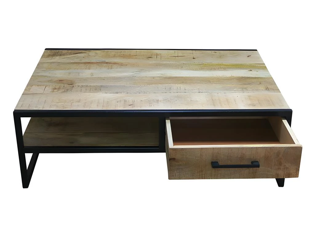 Table Basse 1 Tiroir Bois De Manguier Et Métal - Naturel 4 Table Basse 1 Tiroir Bois De Manguier Et Métal - Naturel – Image 2