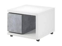 Table D'appoint Avec Tiroir Collection BERGAME. 70x70cm. Coloris Blanc Et Gris.