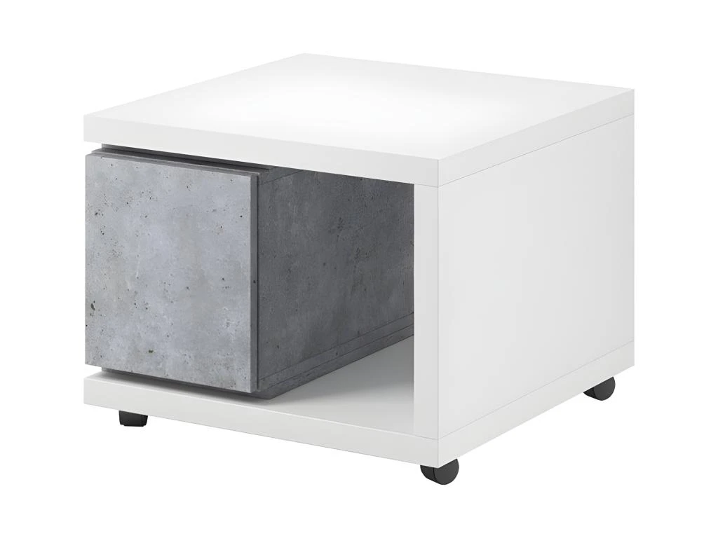 Table D'appoint Avec Tiroir Collection BERGAME. 70x70cm. Coloris Blanc Et Gris. 3 Table D'appoint Avec Tiroir Collection BERGAME. 70x70cm. Coloris Blanc Et Gris.