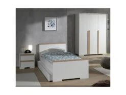NASH WHITE - Chevet 2 Tiroirs Blanc Et Bois -Meubles Soldes Boutique table de chevet 10592283