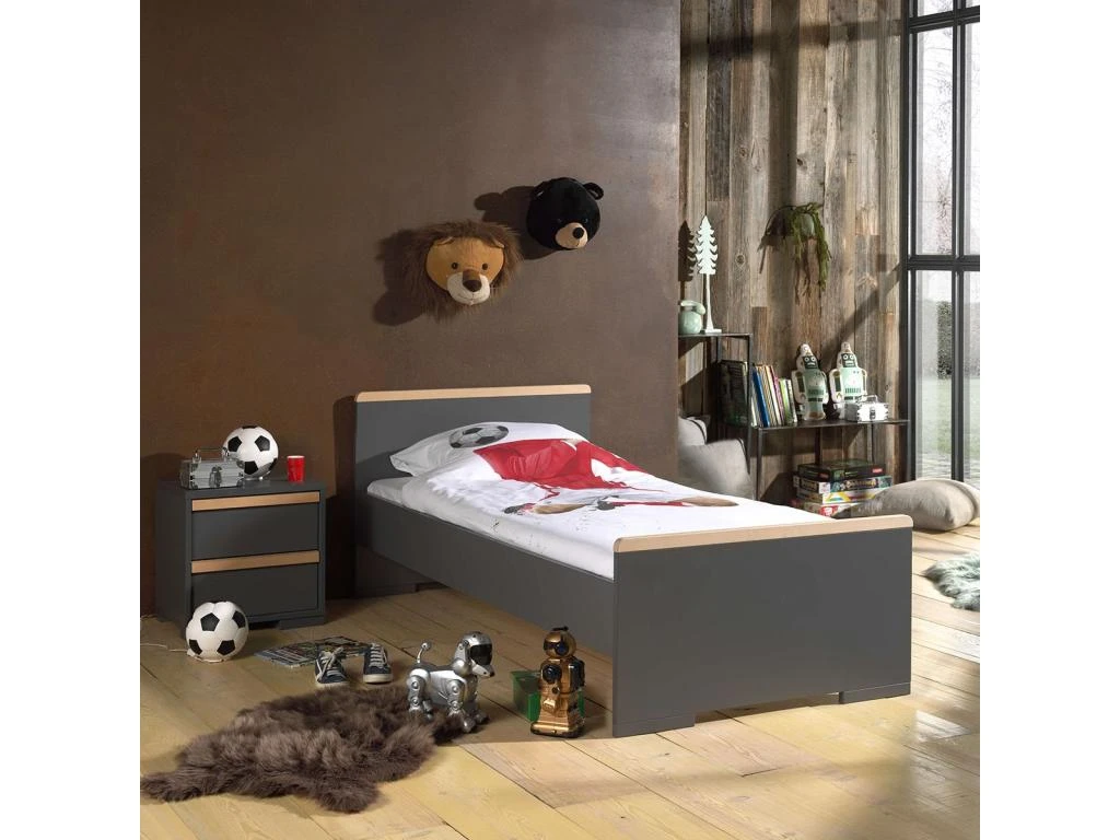 NASH DARK - Chevet 2 Tiroirs Anthracite Et Bois 5 NASH DARK - Chevet 2 Tiroirs Anthracite Et Bois – Image 3