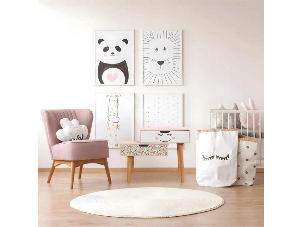 SMILE - Chevet Enfant 2 Tiroirs Rose Et Blanc 5 SMILE - Chevet Enfant 2 Tiroirs Rose Et Blanc â Image 3