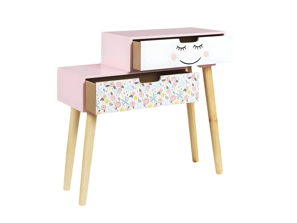 SMILE - Chevet Enfant 2 Tiroirs Rose Et Blanc 7 SMILE - Chevet Enfant 2 Tiroirs Rose Et Blanc â Image 5