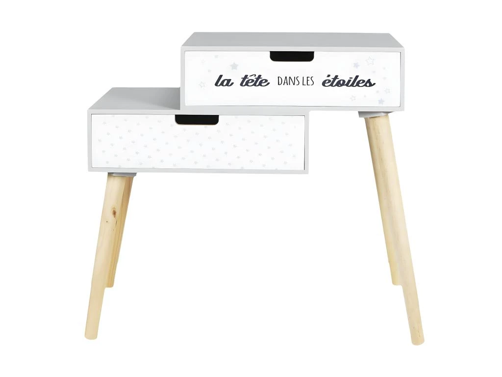 SMILE - Chevet Enfant 2 Tiroirs Gris Et Blanc 4 SMILE - Chevet Enfant 2 Tiroirs Gris Et Blanc – Image 2