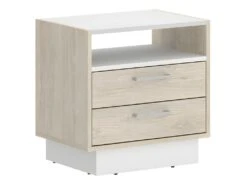 Table De Chevet 2 Tiroirs Et 1 Niche - Coloris : Naturel Et Blanc - LEANDRE -Meubles Soldes Boutique table de chevet 1176741
