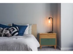 Commode Table De Chevet 2 Tiroirs Bois Marron Vert 58x60x45