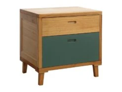 Commode Table De Chevet 2 Tiroirs Bois Marron Vert 58x60x45 -Meubles Soldes Boutique table de chevet 12517919