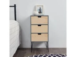Table De Chevet BAHIA Meuble De Nuit Avec 3 Tiroirs De Coloris Gris Et Bois Naturel Avec Pieds épingle En Métal Noir 10 Table De Chevet BAHIA Meuble De Nuit Avec 3 Tiroirs De Coloris Gris Et Bois Naturel Avec Pieds épingle En Métal Noir -Meubles Soldes Boutique table de chevet 12848375