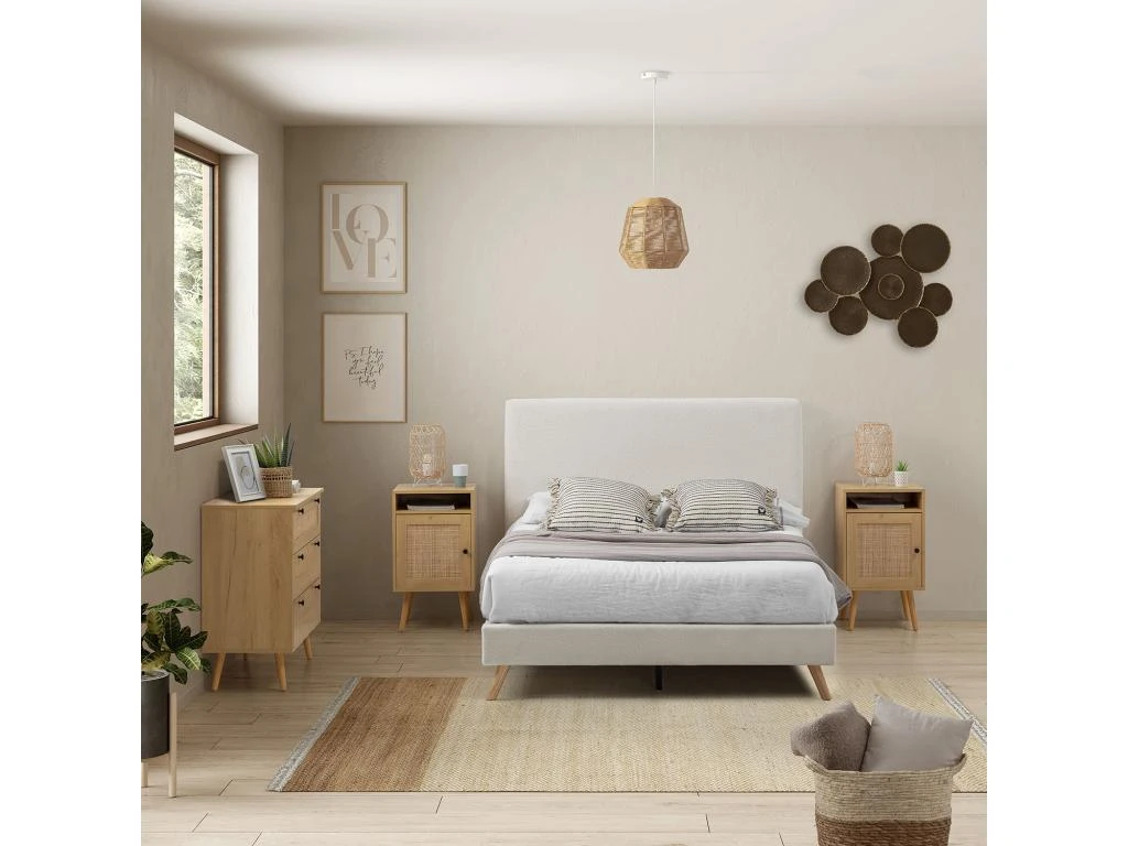 Table De Chevet Bella 1 Porte Couleur Chêne, Rotin Naturel 9 Table De Chevet Bella 1 Porte Couleur Chêne, Rotin Naturel – Image 7