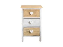 Table De Nuit 3 Tiroirs Bois Clair Blanc Cœur 56x35x25 -Meubles Soldes Boutique table de chevet 18397253