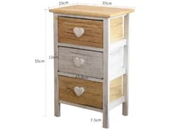 Table De Nuit 3 Tiroirs Bois Clair Blanc Cœur 56x35x25 -Meubles Soldes Boutique table de chevet 18397255