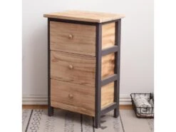 Chevet Table De Nuit 3 Tiroirs Bois Clair Marron Retrò 54x45x30