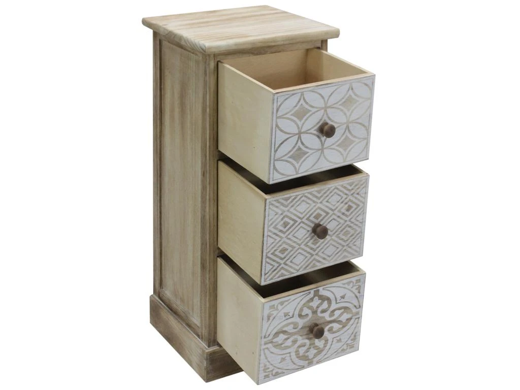 Table De Chevet 3 Tiroirs Bois Beige Blanc Rétro Compacte 63x29x25 6 Table De Chevet 3 Tiroirs Bois Beige Blanc Rétro Compacte 63x29x25 – Image 4