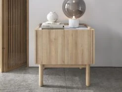 Table De Chevet 1 Porte - Coloris : Naturel Et Effet Marbre Blanc - SITOLI