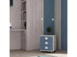 Chevet 3 Tiroirs à Roulettes En Bois Imitation Chêne Et Blanc - CH9069