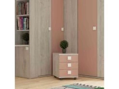 Chevet 3 Tiroirs à Roulettes En Bois Imitation Chêne Et Blanc - CH9069 -Meubles Soldes Boutique table de chevet 19067467