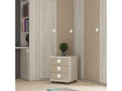 Chevet 3 Tiroirs à Roulettes En Bois Imitation Chêne Et Blanc - CH9069 -Meubles Soldes Boutique table de chevet 19067471