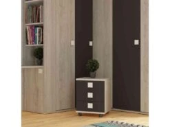 Chevet 3 Tiroirs à Roulettes En Bois Imitation Chêne Et Blanc - CH9069 -Meubles Soldes Boutique table de chevet 19067475