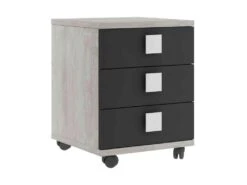 Chevet 3 Tiroirs à Roulettes En Bois Imitation Chêne Et Blanc - CH9069 -Meubles Soldes Boutique table de chevet 19067477