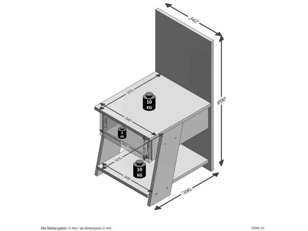 Chevet Enfant 1 Tiroir 1 Niche En Bois Imitation Chêne Sable - CH13028 4 Chevet Enfant 1 Tiroir 1 Niche En Bois Imitation Chêne Sable - CH13028 – Image 2