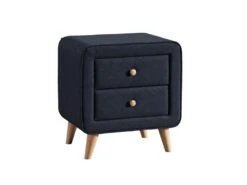 Table De Chevet Scandinave - 2 Tiroirs - Tissu Bleu - ELIDE -Meubles Soldes Boutique table de chevet 19735577