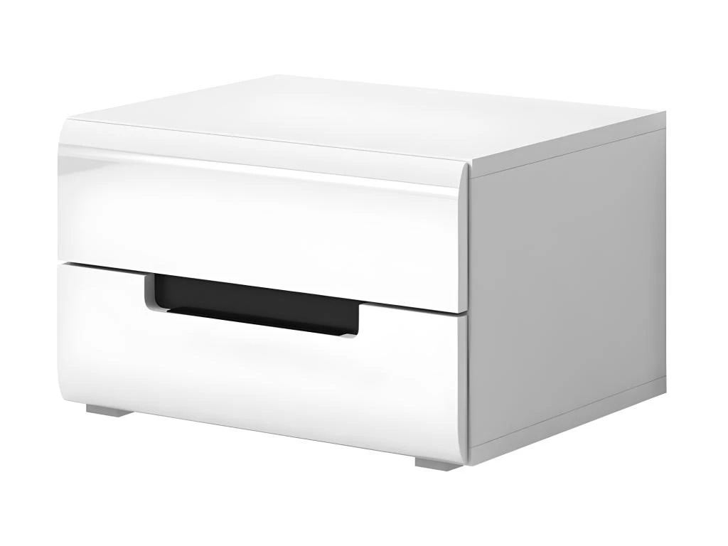 Table De Chevet Deux Tiroirs, Collection LUCIA. Coloris Blanc. 3 Table De Chevet Deux Tiroirs, Collection LUCIA. Coloris Blanc.