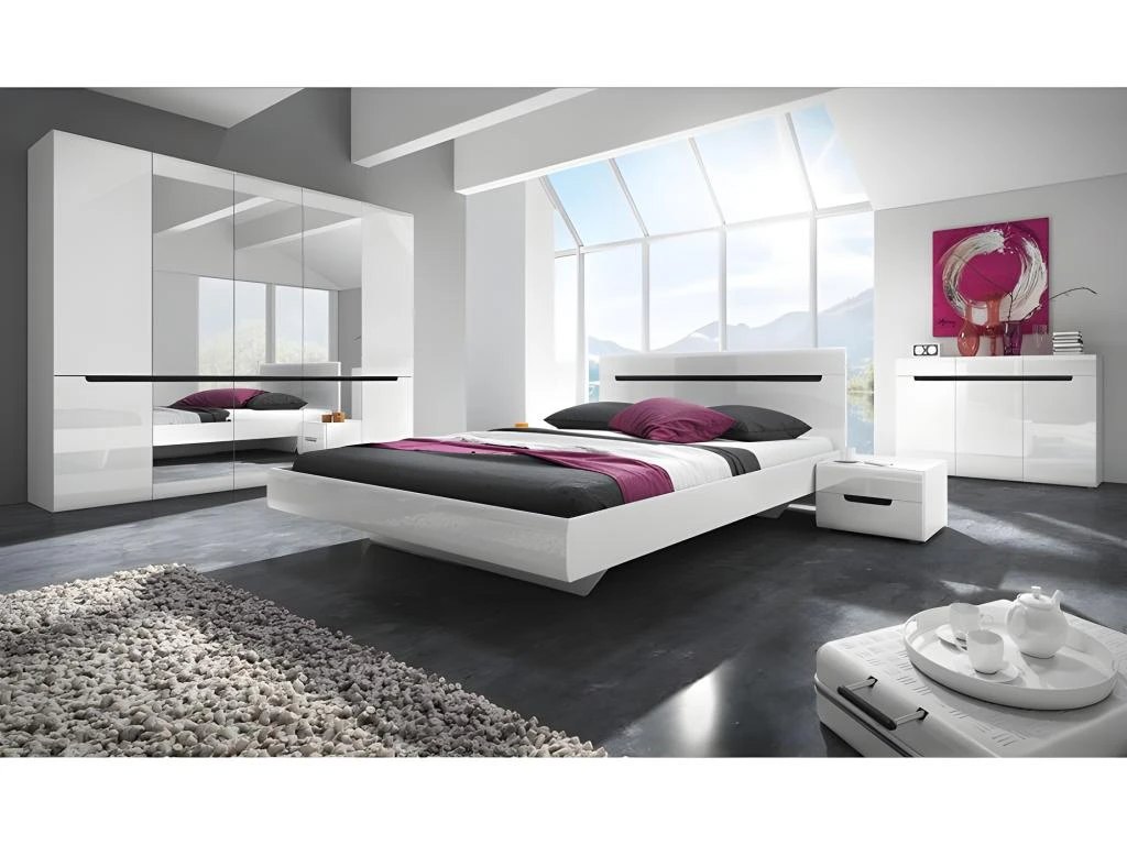 Table De Chevet Deux Tiroirs, Collection LUCIA. Coloris Blanc. 4 Table De Chevet Deux Tiroirs, Collection LUCIA. Coloris Blanc. – Image 2