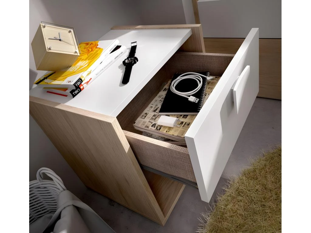 Table De Chevet Table De Nuit Enfant Coloris Chêne/blanc - Longueur 40 X Hauteur 42 X Profondeur 33 Cm 6 Table De Chevet Table De Nuit Enfant Coloris Chêne/blanc - Longueur 40 X Hauteur 42 X Profondeur 33 Cm – Image 4