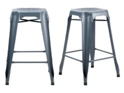 Lot 2 Tabourets De Bar H.65 Cm Métal Gris Et Perforations - METALICA