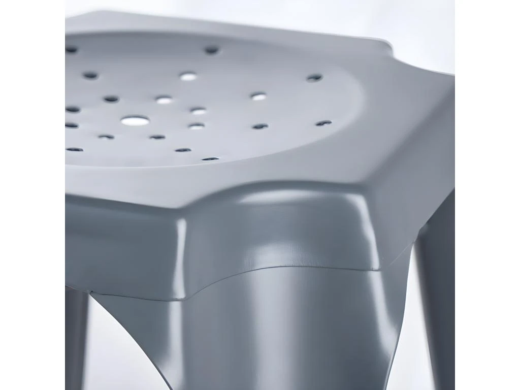 Lot 2 Tabourets De Bar H.65 Cm Métal Gris Et Perforations - METALICA 6 Lot 2 Tabourets De Bar H.65 Cm Métal Gris Et Perforations - METALICA – Image 4
