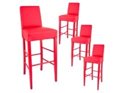 TONY - Lot De 4 Tabourets Laqués Rouge Et Assise Simili Rouge