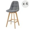 OWEN - Chaise De Bar Scandinave Tissu Gris Pied Hêtre (x4) -Meubles Soldes Boutique tabouret de bar 10444259